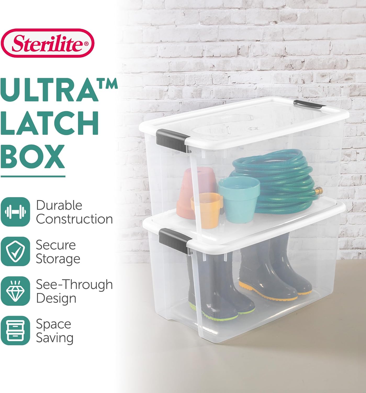 Sterilite 6-Pack Ultra Latching Box, Storage Bins with Lids, Clear Plastic, 18 Qt – Large Heavy-Duty Organizing Bin Containers for Home, Closet, Kitchen, Pantry, Bathroom, and Office