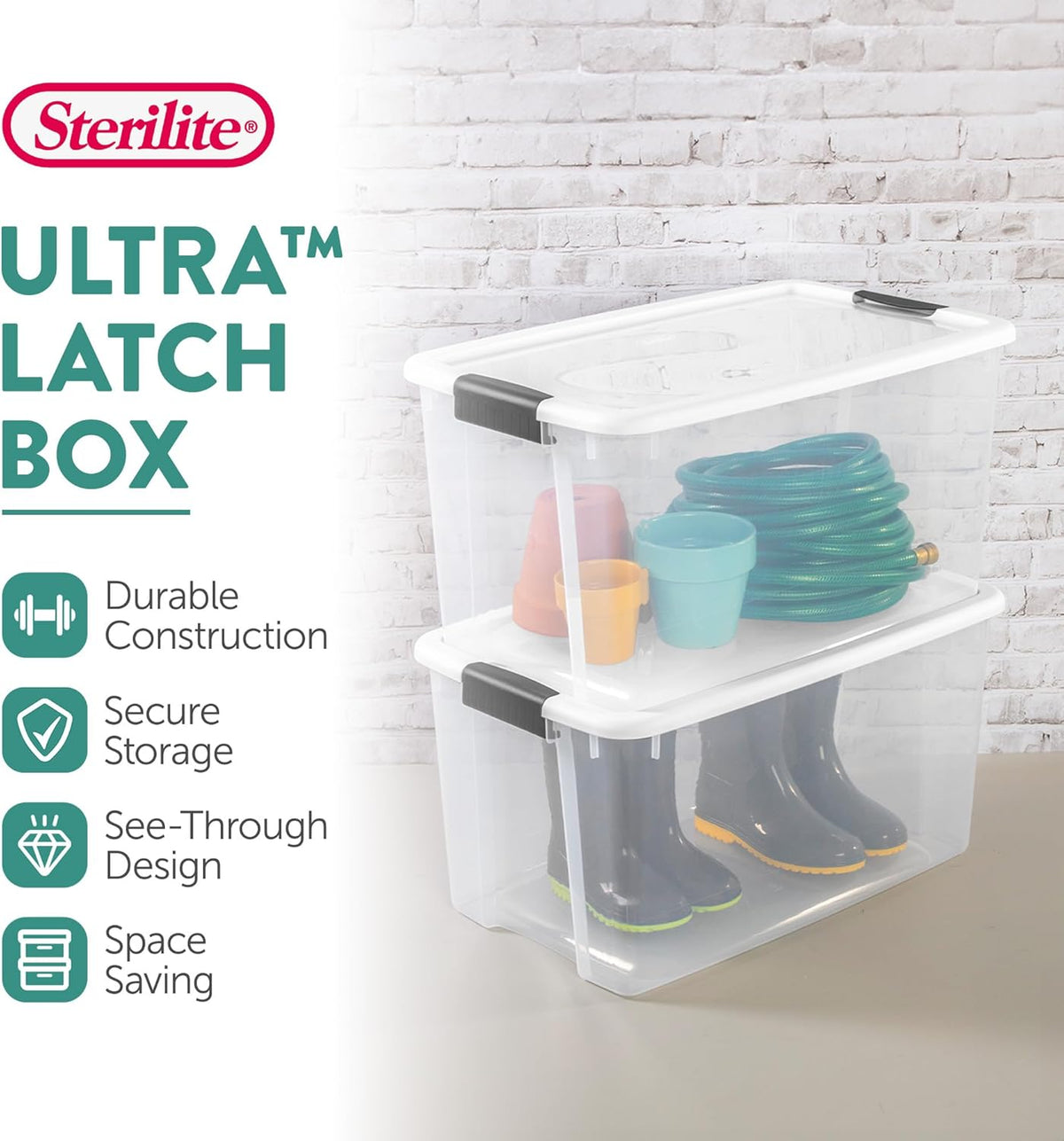 Sterilite 6-Pack Ultra Latching Box, Storage Bins with Lids, Clear Plastic, 18 Qt – Large Heavy-Duty Organizing Bin Containers for Home, Closet, Kitchen, Pantry, Bathroom, and Office