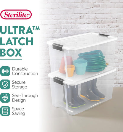 Sterilite 6-Pack Ultra Latching Box, Storage Bins with Lids, Clear Plastic, 18 Qt – Large Heavy-Duty Organizing Bin Containers for Home, Closet, Kitchen, Pantry, Bathroom, and Office