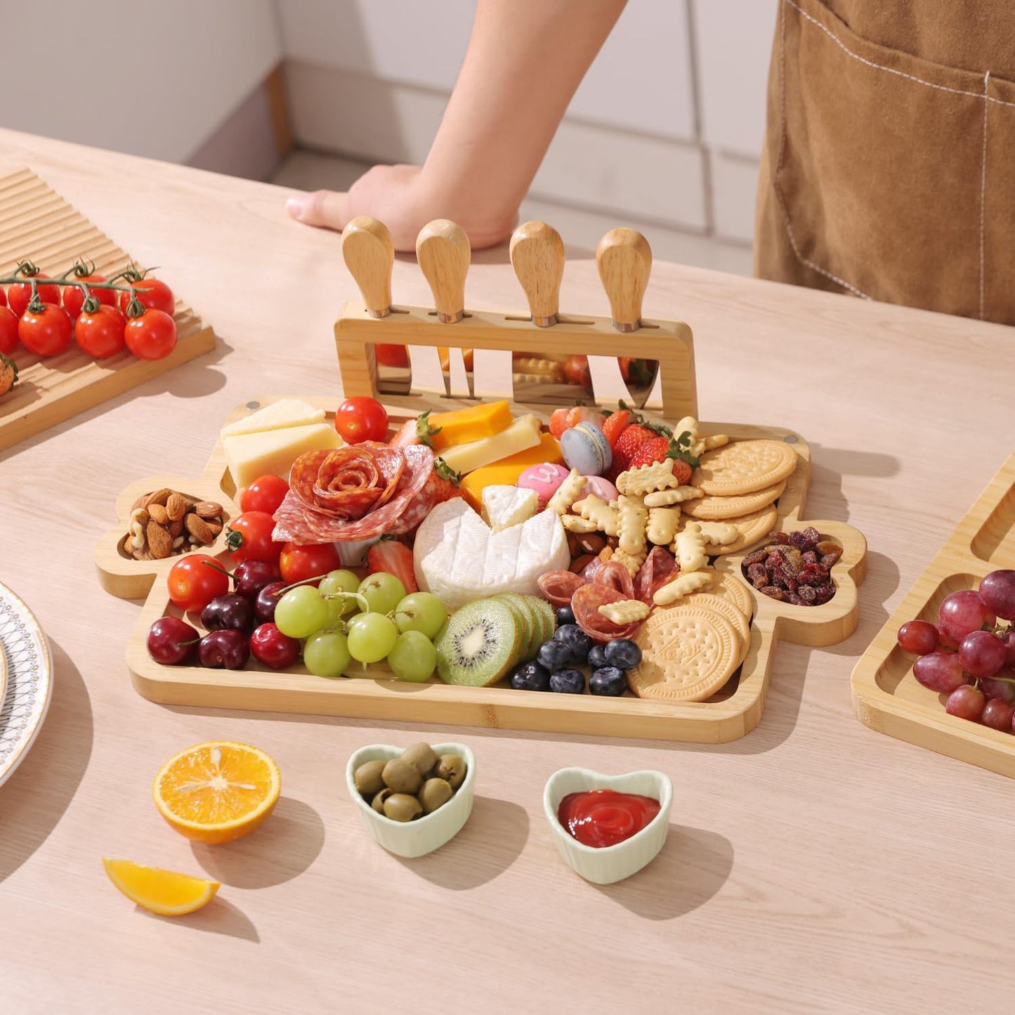 Charcuterie Boards Gift Set: Bamboo Charcuterie Cheese Board - Unique for Mom - House Warming Gifts New Home, Bridal Shower Wedding Gifts for Couple
