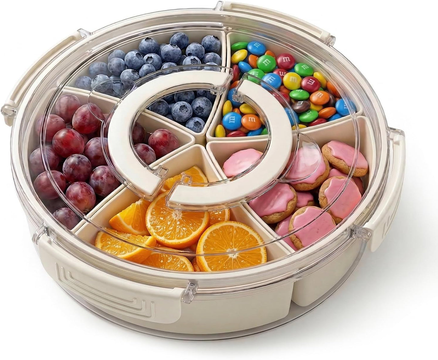 Divided Serving Tray with Lid and Handle, 6 Removable Compartments, Stackable Snack Organizer for Fruit, Veggies, Candy and Snacks