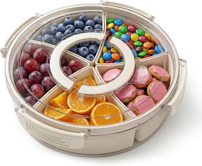 Divided Serving Tray with Lid and Handle, 6 Removable Compartments, Stackable Snack Organizer for Fruit, Veggies, Candy and Snacks