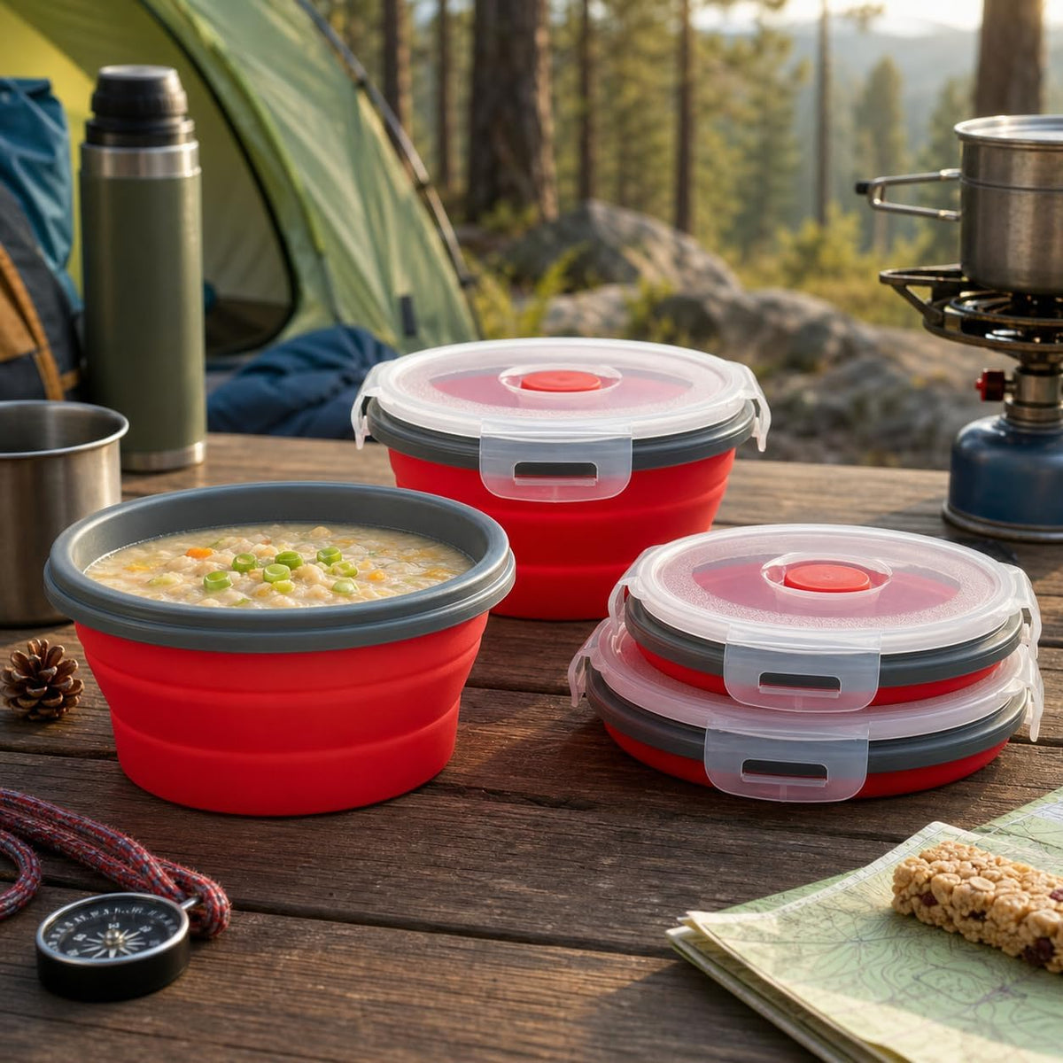 Guyuyii 4 Pack Space-Saving Collapsible Food Storage Containers with Lids | 12/17/27/40 oz Food-Grade Silicone Set for RV, Camping, Meal Prep, Small Kitchens - Microwave/Freezer/Dishwasher Safe