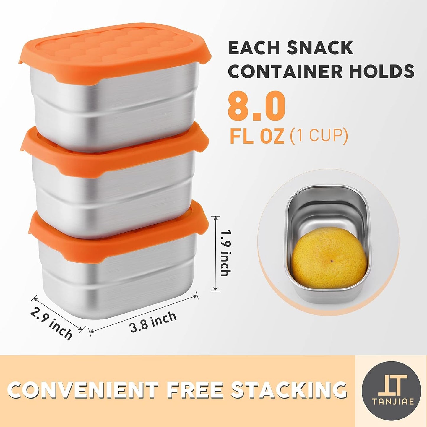 Tanjiae Small (1 CUP) Stainless Steel Snack Containers for Kids | Easy Open Leak Proof Food Containers with Silicone Lids - Perfect Metal Toddler Lunch Box for Daycare and School (8oz)