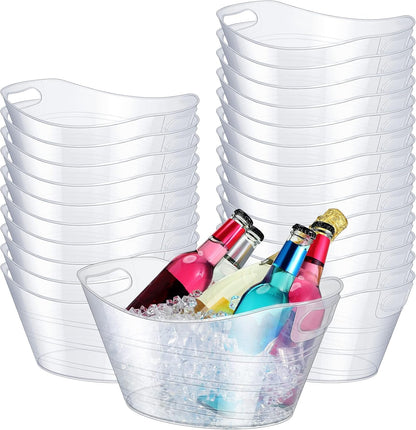 Norme 24 Pcs Oval Storage Tub with Handles, 4.5l Plastic Ice Buckets Bulk for Wine Beer Champagne Drink Cooler Beverage Storage Tub for Parties BBQ Weddings Party Outdoor Celebration(Blue & Red)