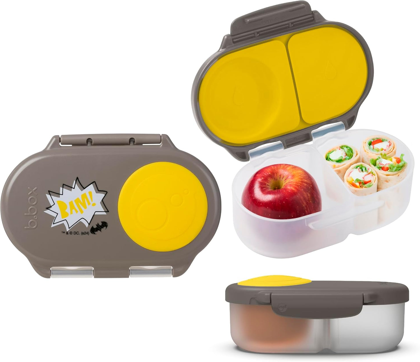 b.box Snack Box 2-Pack - Leak Proof Mini Bento Box for Kids & Toddlers, 2 Compartment Snack Containers for Kids, Dishwasher Safe, BPA-Free, PFAS-Free, Ages 4mo+, 1 3/4 Cup Each (Strawberry + Lilac)