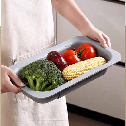 Extendable Over the Sink Colander Strainer Basket, Plastic Retractable Kitchen Sink Basket - Wash Vegetables, Fruits, Drain Pasta and Dry Dishes L (black XL)