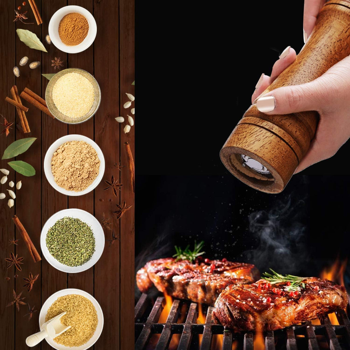 Gulex Wood Pepper Grinder Pepper Mill Adjustable Coarseness 8 Inch Retro