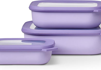 Mepal Cirqula Set of 3 Rectangular Deep Multi Food Storage Serving Containers with Transparent Lids | Perfect for Food Prep | Microwave & Dishwasher Safe | Nordic Black | Made in Holland