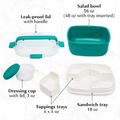 Goodful Stackable Lunch Box Container, Bento Style Food Storage with Removeable Compartments for Sandwich, Snacks, Toppings & Dressing, Leak-Proof and Made without BPA, 56-Ounce, Blue