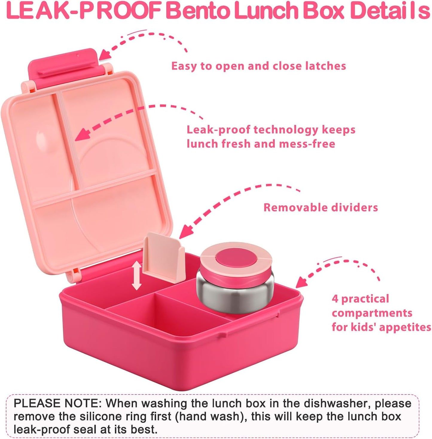 Bento Lunch Box Set for Kids with 8oz Soup Thermo, Leak-Proof Lunch Containers with 4 Compartment, Kids Thermo Hot Food Jar and Insulated Lunch Bag for Kid to School-Black
