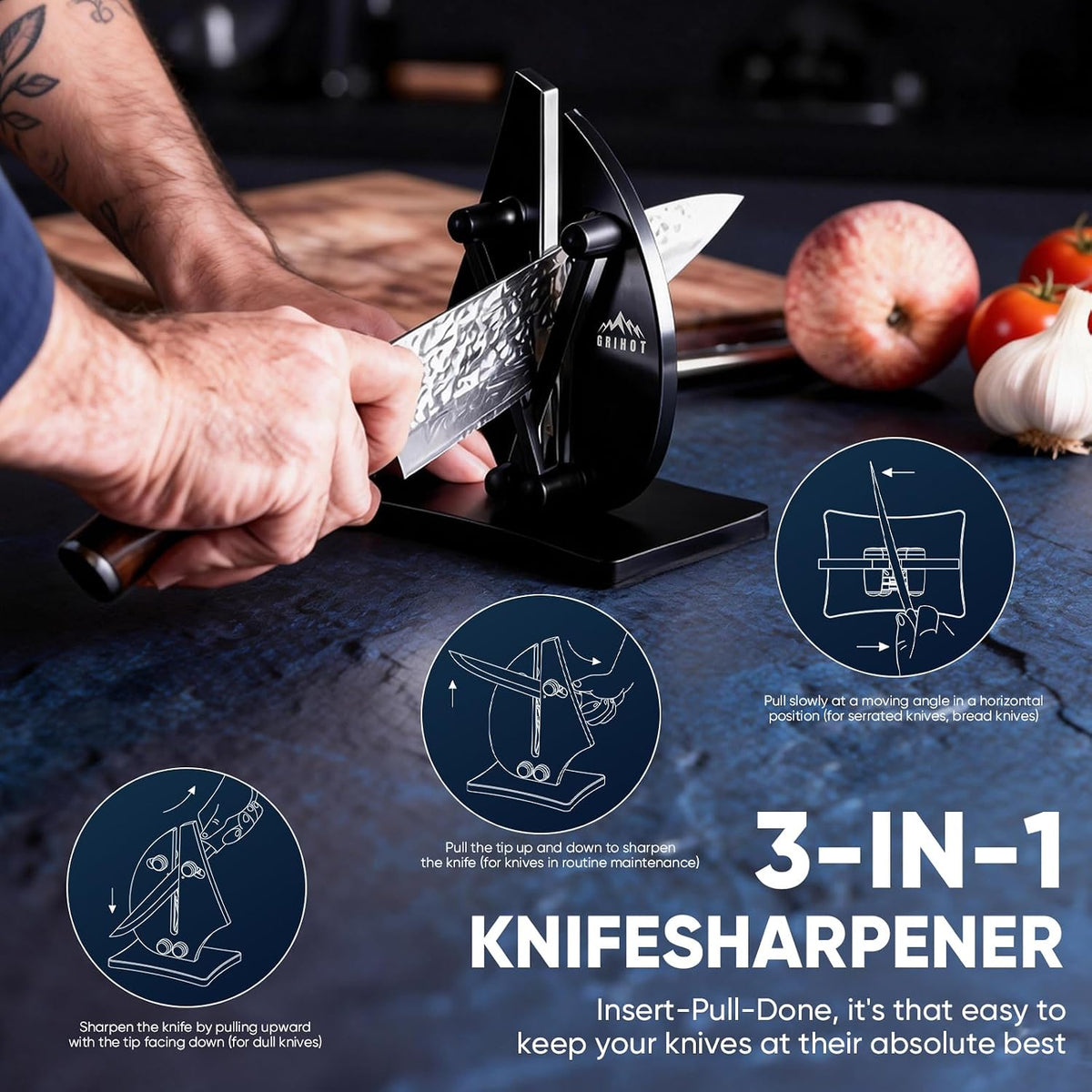 VN3 Professional Knife Sharpener | 3-Action Tungsten Carbide