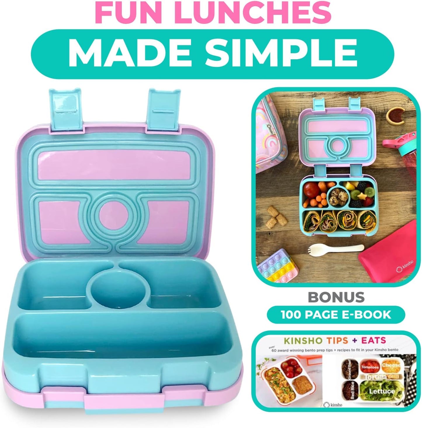 Kids Lunch Box - Bento Box for Boys Toddler Daycare, 4 Portion Sections with Lid, Snack Container Pre-School Kid Lunches Toddlers Removable Tray BPA Free, 3+ Years Old, Blue Rocket Dinosaur