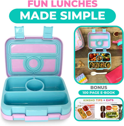 Kids Lunch Box - Bento Box for Boys Toddler Daycare, 4 Portion Sections with Lid, Snack Container Pre-School Kid Lunches Toddlers Removable Tray BPA Free, 3+ Years Old, Blue Rocket Dinosaur