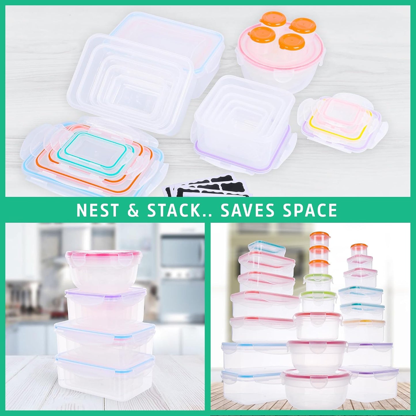 70 Pcs Large Food Storage Containers with Lids Airtight-2500ML to Small Box,Total 22812 ML Stackable Kitchen Bowls Set(35 Containers,35 Lids)-BPA Free Leak proof Plastic Boxes-Microwave safe