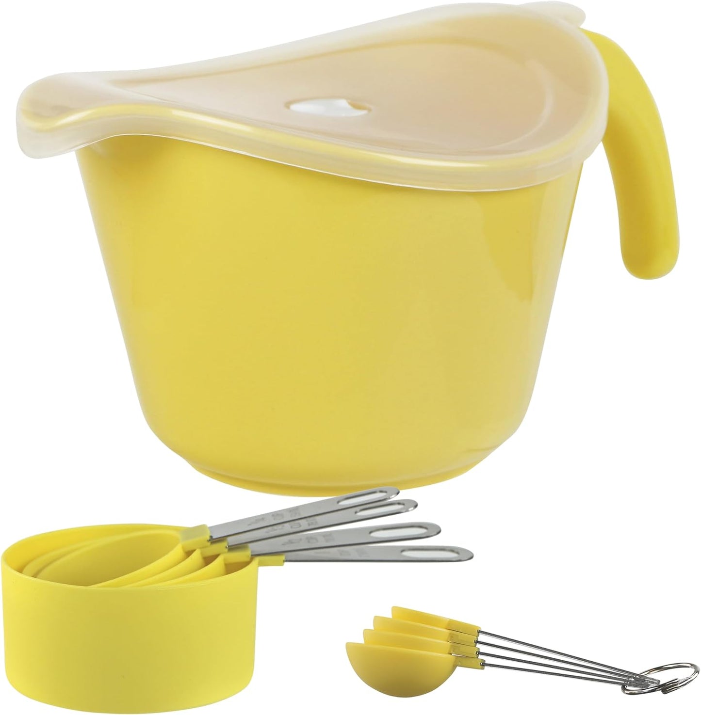 Batter Bowl With Pour Spout, Non-Slip Base,Space Saving Detachable Handle with Lid, Mixing with Measuring Spoons and Cups 2 QT Heavy Duty BPA-Free Microwave & Dishwasher Safe (Turquoise)