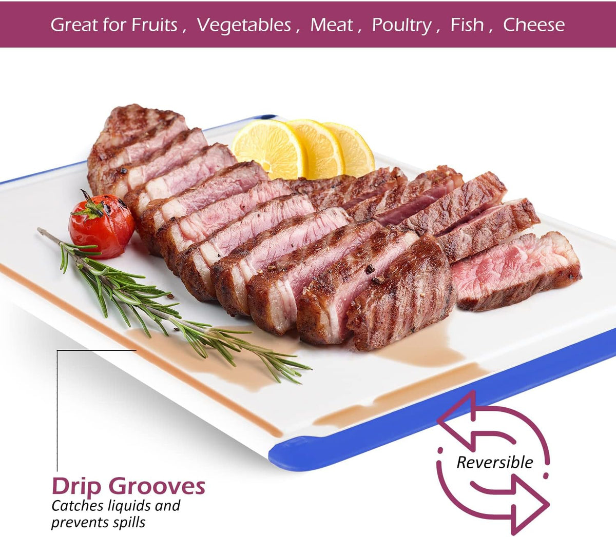 Plastic Cutting Board for Kitchen - Extra Large Cutting Board 18 Inch Reversible Chopping Board, Juice Groove, Non Slip Feet, Dishwasher Safe, BPA Free Large Cutting Board for Meat Vegetables Fruit