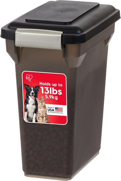 IRIS USA Dog Food Storage Container, Airtight Lid, 2-Cup Scoop, Up to 13 Pounds Pet Food Storage, Versatile Pet Food Bin, Treats, BPA Free, Dark Gray