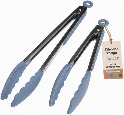 Starpack Get a Grip Silicone Kitchen Tongs (2-Pack, 9" + 12") - LFGB Non Toxic, 600°F Heat Resistant, BPA-Free - Heavy-Duty Stainless Steel, Locking - Dishwasher Safe for Nonstick Cookware
