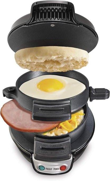 Hamilton Beach Breakfast Sandwich Maker with Egg Cooker Ring, Customize Ingredients, Perfect for English Muffins, Croissants, Mini Waffles, Perfect White Elephant Gifts, Mint (25482)