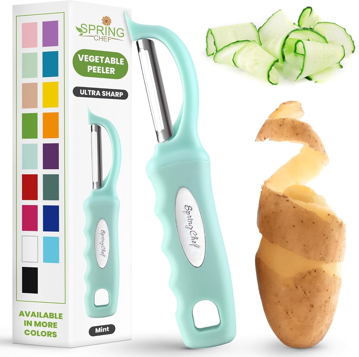 Spring Chef Premium Swivel Vegetable Peeler, Soft Grip Handle and Ultra Sharp Stainless Steel Blades - Perfect Kitchen Peeler For Veggie, Fruit, Potato, Carrot, Apple - Mango
