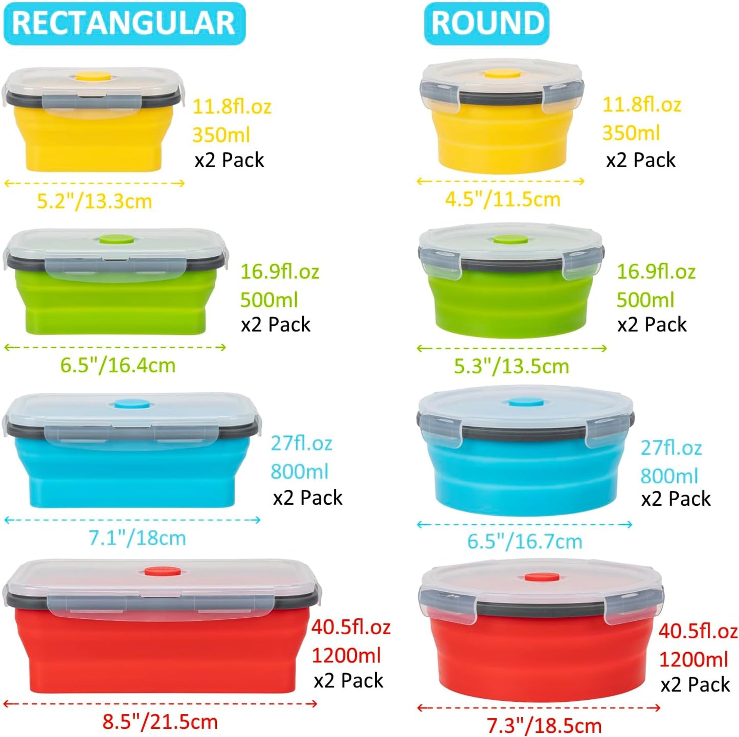 Collapsible Food Storage Containers with Lids, 4 Pack, 40 oz Silicone 1-Compartment Meal Prep Containers Reusable, Lunch Bento Boxes for Adults, Microwave Freezer Dishwasher Safe, BPA-Free, Black