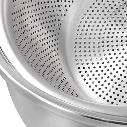 4 PCS 5QT Stainless Steel Colander Set with Mixing Bowls, Multi-Use Kitchen Strainer for Washing Vegetables Fruits Rice, Dishwasher Safe