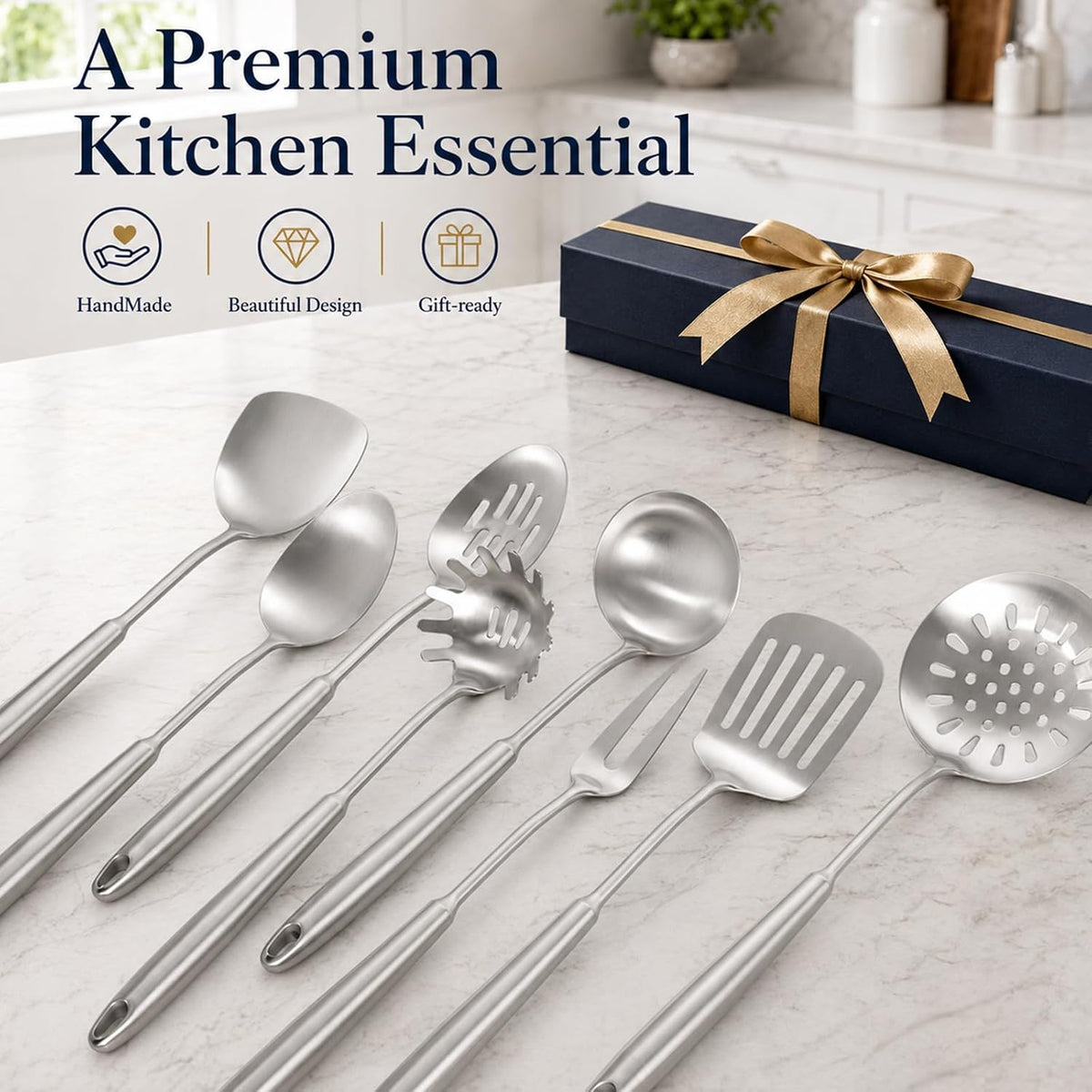 Newness Soup Ladle, [Rustproof, Heat Resistance, Integral Forming] Resilient 304 Stainless Steel Soup Spoon with Vacuum Ergonomic Round Handle, Cooking Spoon for Kitchen, 13.7 Inches