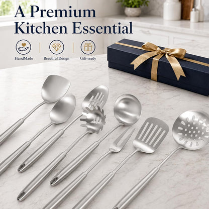 Newness Soup Ladle, [Rustproof, Heat Resistance, Integral Forming] Resilient 304 Stainless Steel Soup Spoon with Vacuum Ergonomic Round Handle, Cooking Spoon for Kitchen, 13.7 Inches