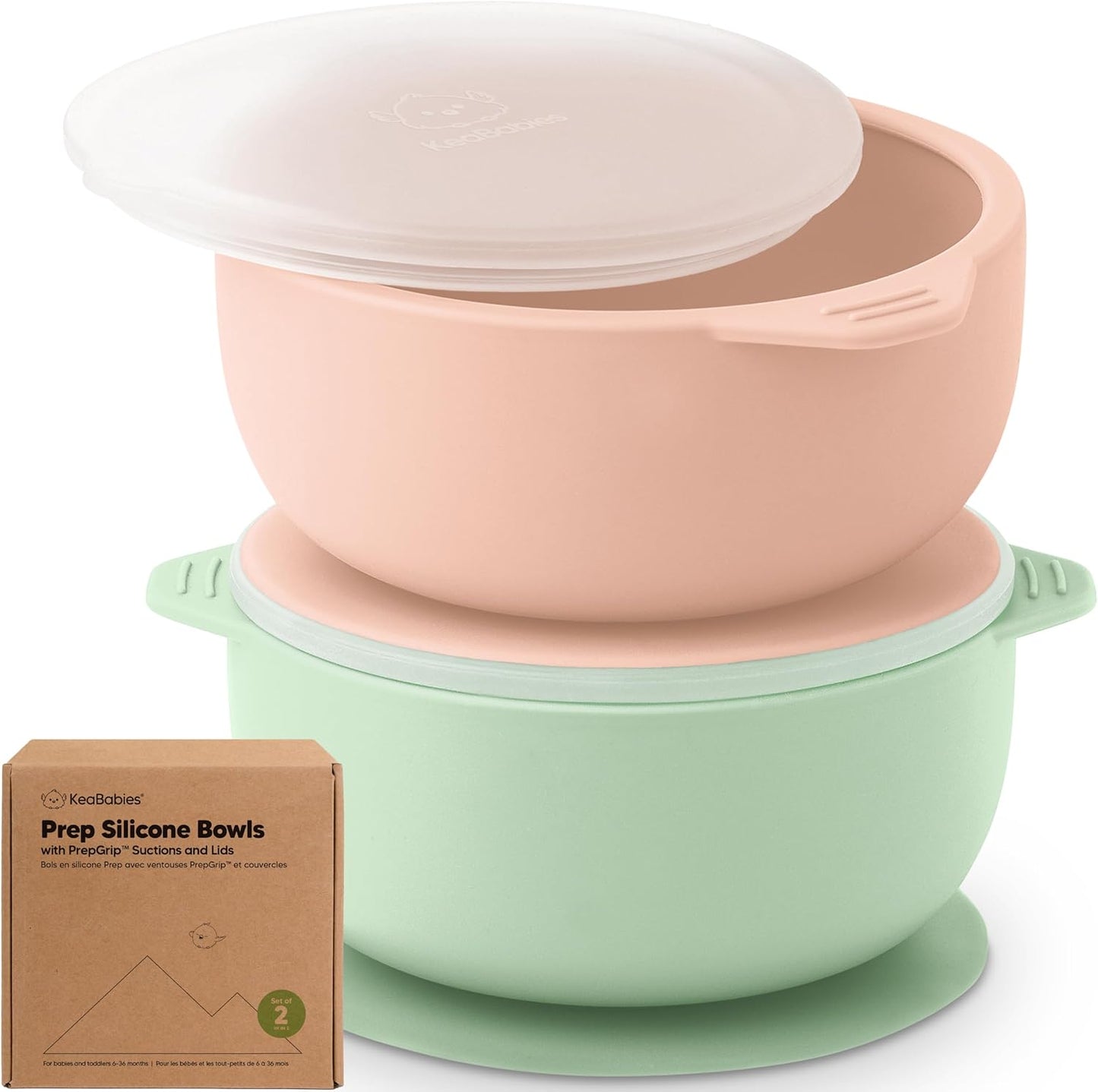 KeaBabies 2-Pack Baby Bowls with Suctions, Lids - Silicone Toddler Suction Bowls for Baby Boy, Girl, Kids, Food Grade Silicone, BPA-Free, Dishwasher Safe, Toddler Eating Essentials (Terracotta)