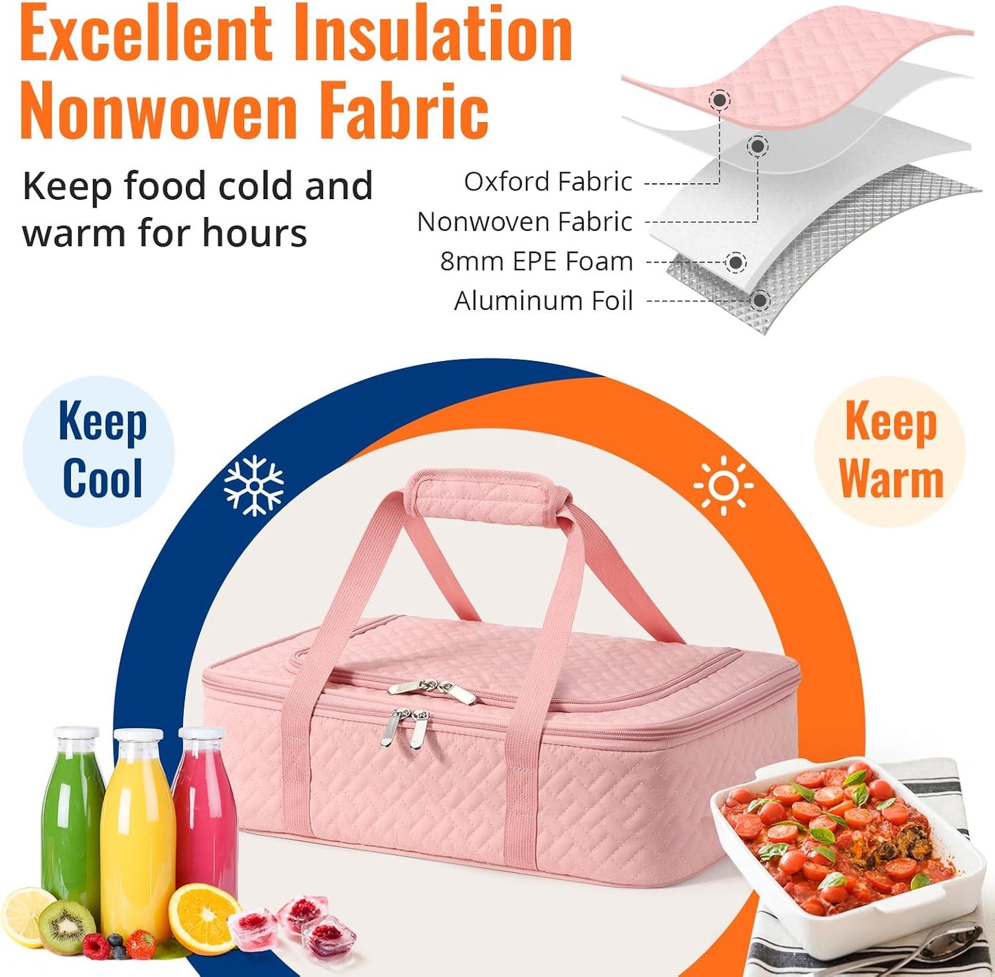 Insulated Casserole Carrier - Portable Casserole Carrier for Hot or Cold Food, Lasagna Holder for Parties,Picnic,Cookouts,Traveling - Fits 9" x 13" Baking Dish (Beige)