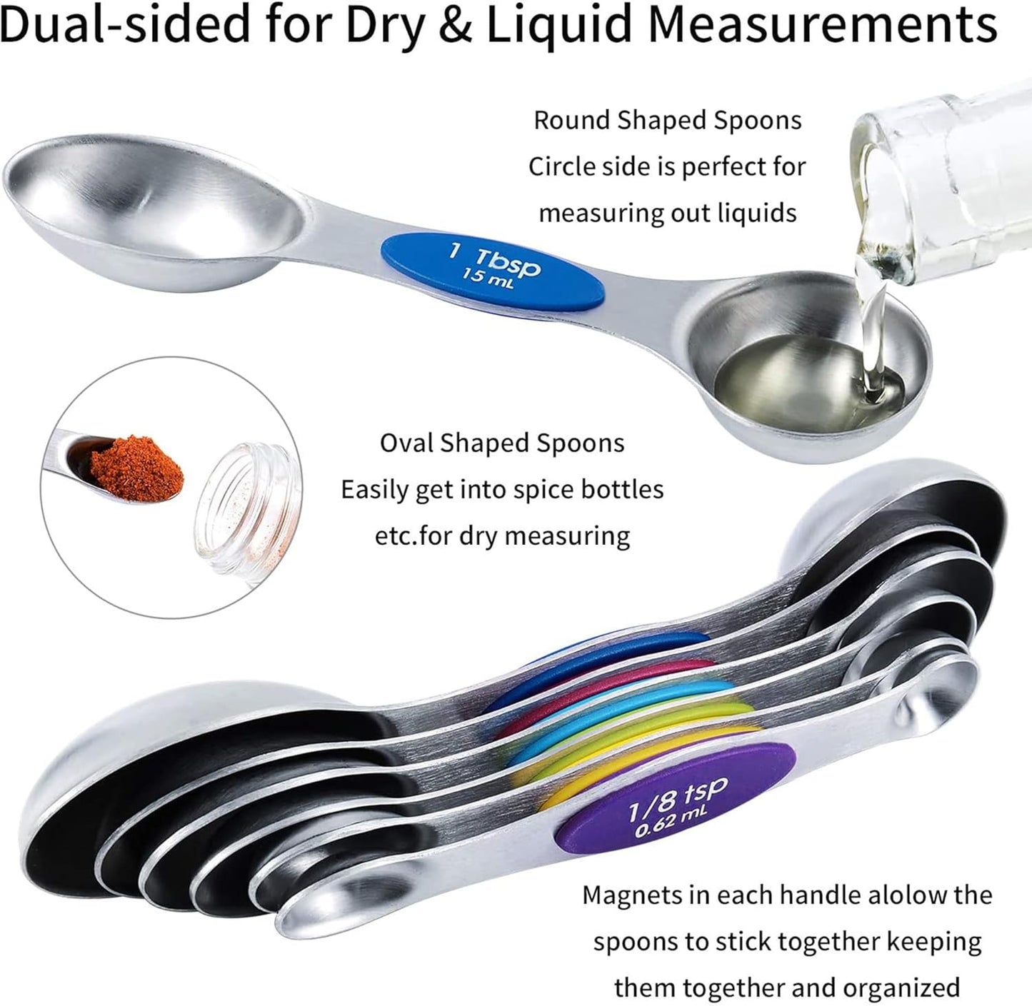 TILUCK Nesting Measuring Cups and Spoons Set, Stainless Steel with Soft Silicone Handle – Heavy Duty & Dishwasher Safe for Measuring Dry/Liquid Ingredients, Ideal for Cooking & Baking (10)