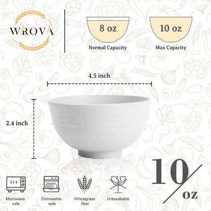 Wrova Wheat Straw Bowls for Kitchen set of 6,Anti-Scald Thick Soup Bowls 40oz,Microwave and Dishwasher Safe Bowl Sets, Unbreakable Cereal Bowl Sets. Vibrant Series