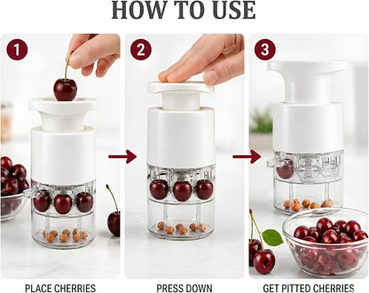 Cherry Pitter Tool, 7 Cherries at Once Pit Remover with Catcher, White