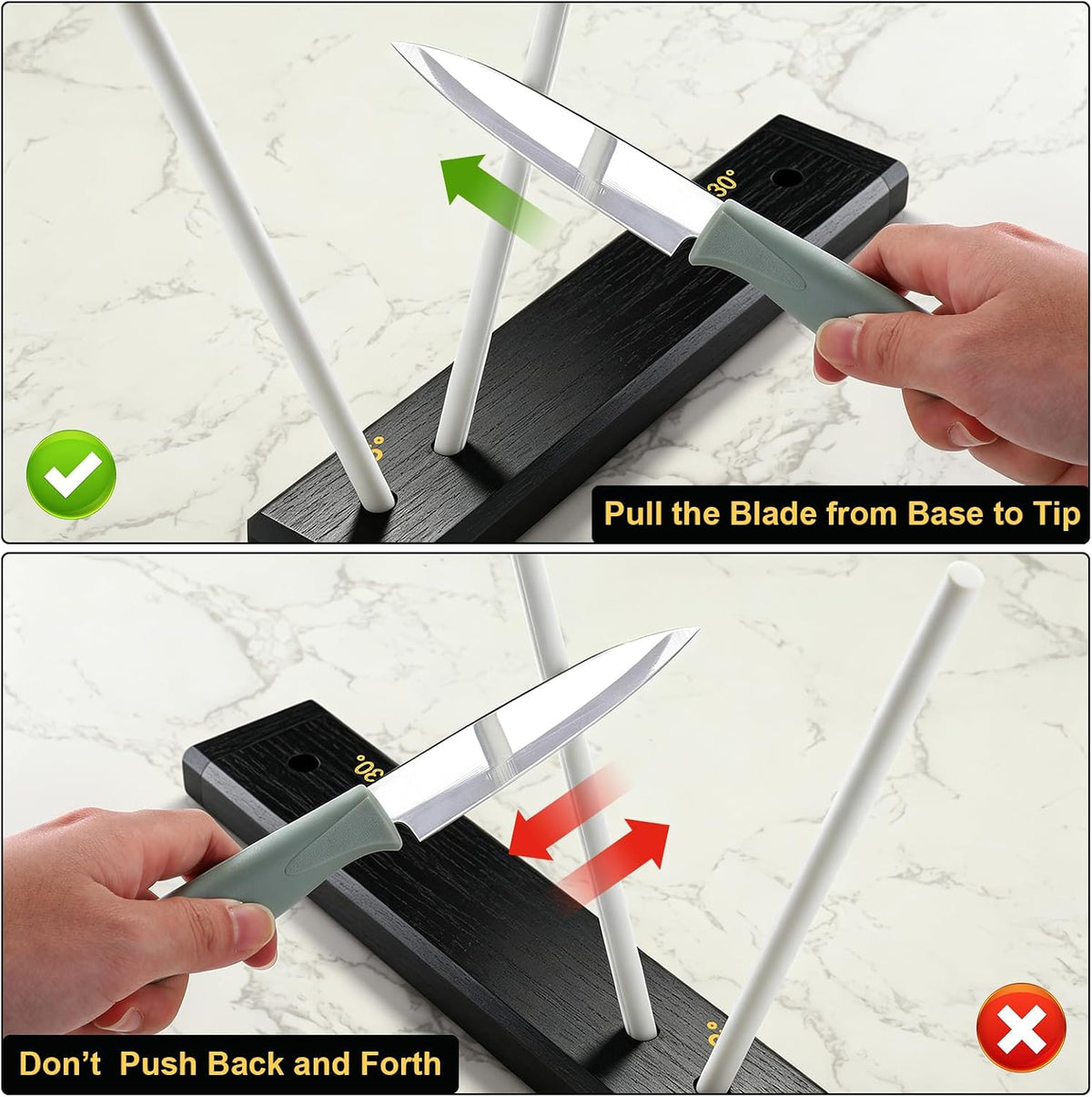 Feekoon 9.8" Ceramic Crock Knife Sharpener, 2-Rod Turn Box for Kitchen