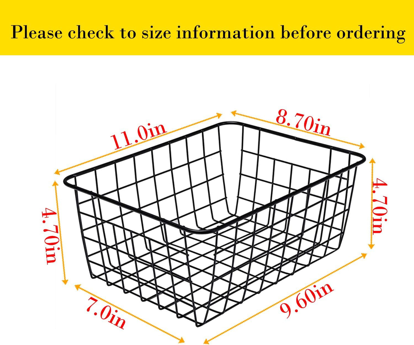Kitchen Wire Baskets Farmhouse Decor Metal Food Storage Organizer,Household Refrigerator Bin with Built-in Handles for Cabinets, Pantry, Bathroom,2 Packs(white)
