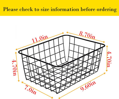 Kitchen Wire Baskets Farmhouse Decor Metal Food Storage Organizer,Household Refrigerator Bin with Built-in Handles for Cabinets, Pantry, Bathroom,2 Packs(white)