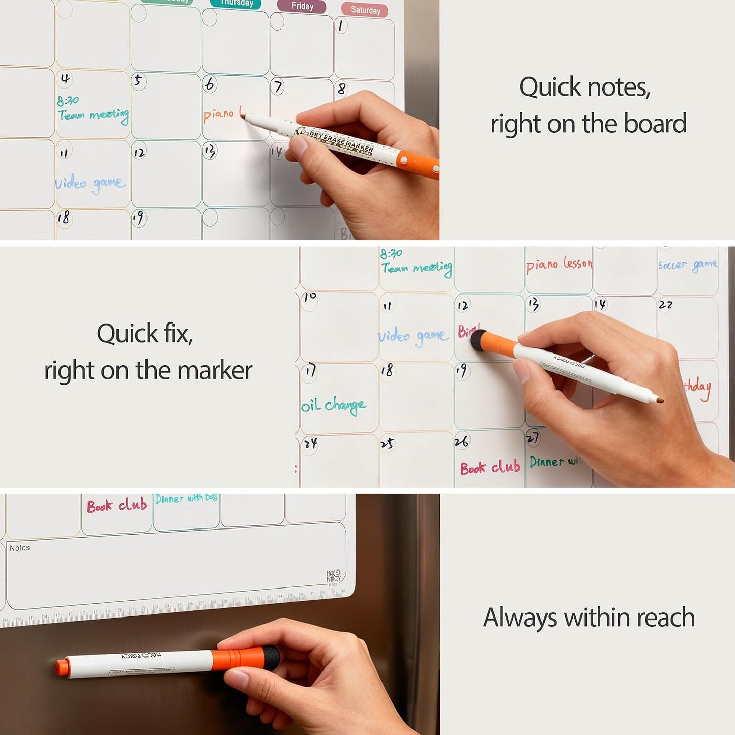 Magnetic Weekly Calendar for Fridge (Monday Start), Vertical Dry Erase Planner with Large Writing Space & Side Notes – Includes 6 Markers, Reusable Whiteboard for Busy Schedules
