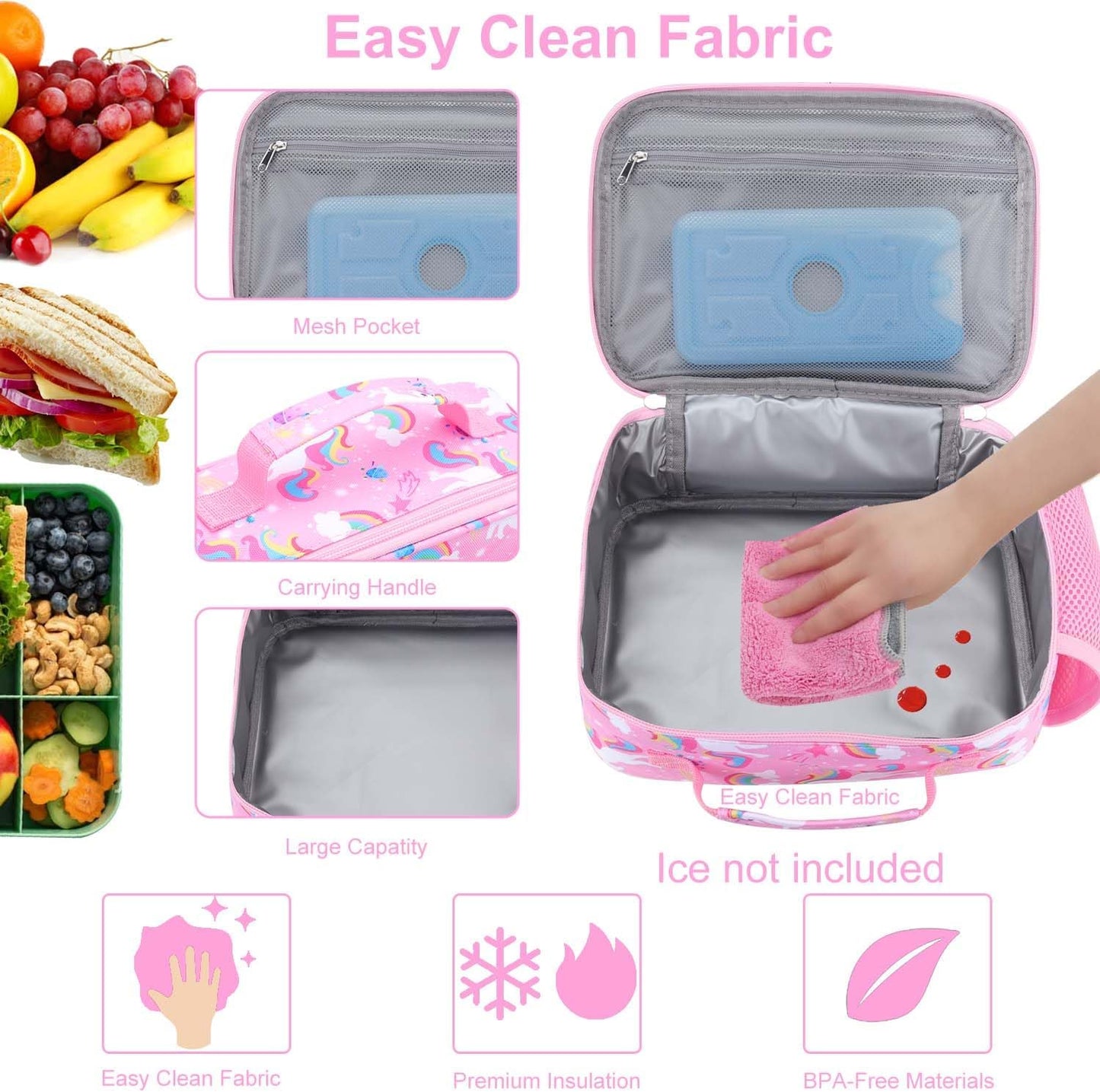 RHCPFOVR Kids Lunch Bag - Insulated Lunch Box for Boys Girls,Washable Lunch Bag and Reusable Toddler Leak-proof Lunchbox for School and Daycare - Colors A