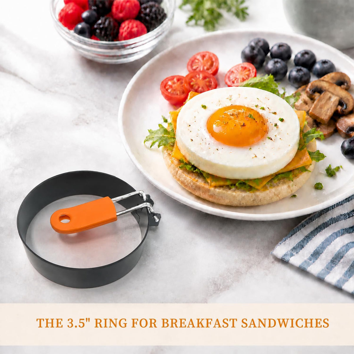 3.5" Non-Stick Egg Rings 4 Pack for Breakfast Sandwiches