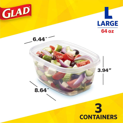 Glad GladWare To Go Snack Food Storage Containers with Lids, Medium Rectangle No BPA Plastic with Built-In Dressing Cup for Salads and Snacks, Microwave Dishwasher Safe, 24 Oz, 4 Count