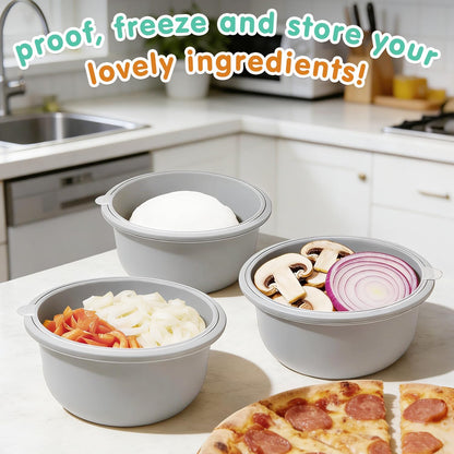 Stackable Silicone Pizza Dough Proofing Containers with Lids,Pizza Dough Proofing Box | Make 12" Pizzas 700ml(Beige)