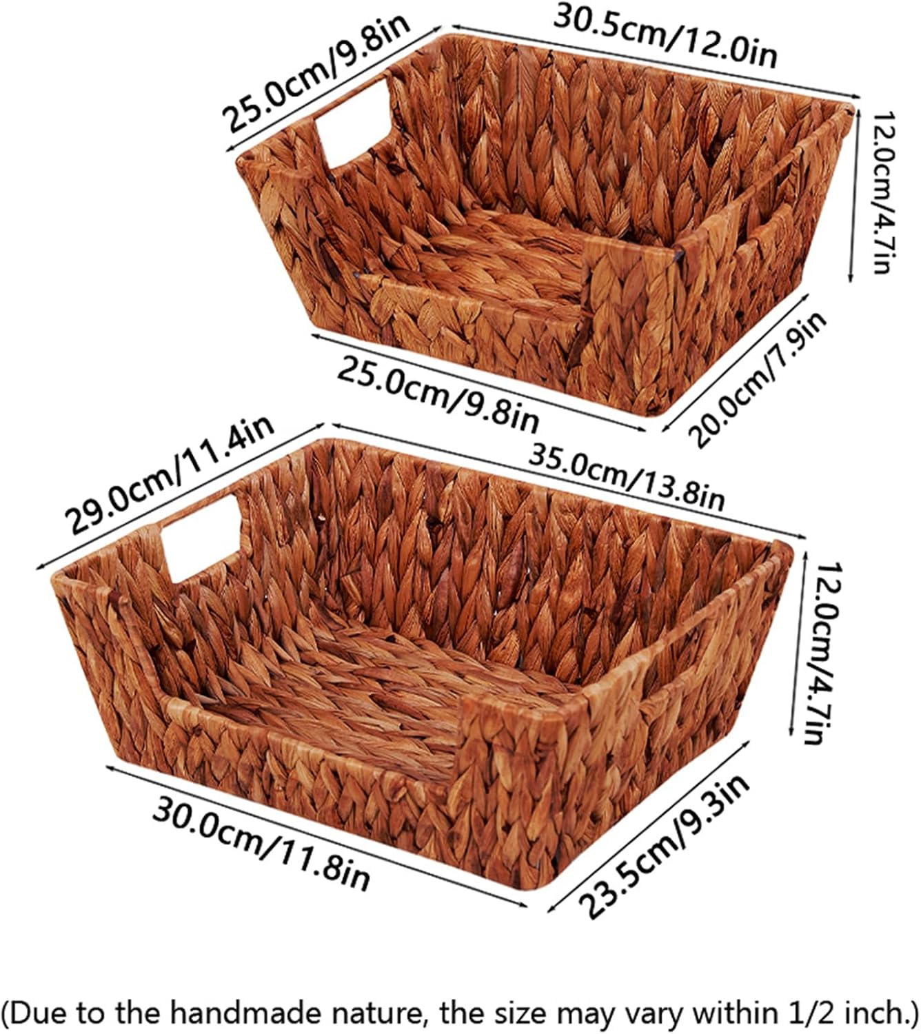 Wicker Storage Baskets,Open Front Storage Baskets with Built-in Handles, Pantry Storage Bins for Kitchen, Bedroom, Bathroom, Home Decor-2 Pack