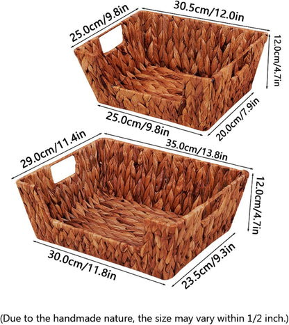Wicker Storage Baskets,Open Front Storage Baskets with Built-in Handles, Pantry Storage Bins for Kitchen, Bedroom, Bathroom, Home Decor-2 Pack