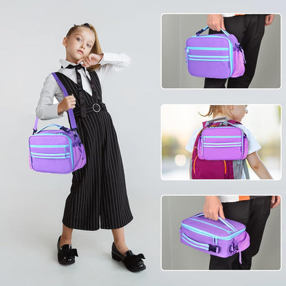 Cerbonny Kids Lunch Box, Insulated Lunch Bag for Girls and Boys, Durable Polyester with PEVA Lining, Adjustable Shoulder Strap, 10.8"L x 4"W x 8.8"H, 5 Pockets