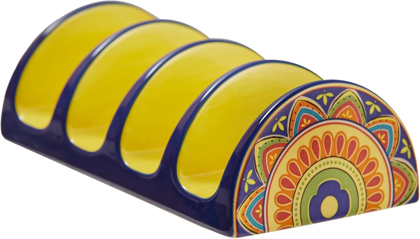 Bico Blue Talavera Ceramic Taco Holder, Taco Stand Rack Tray, Microwave and Dishwasher Safe