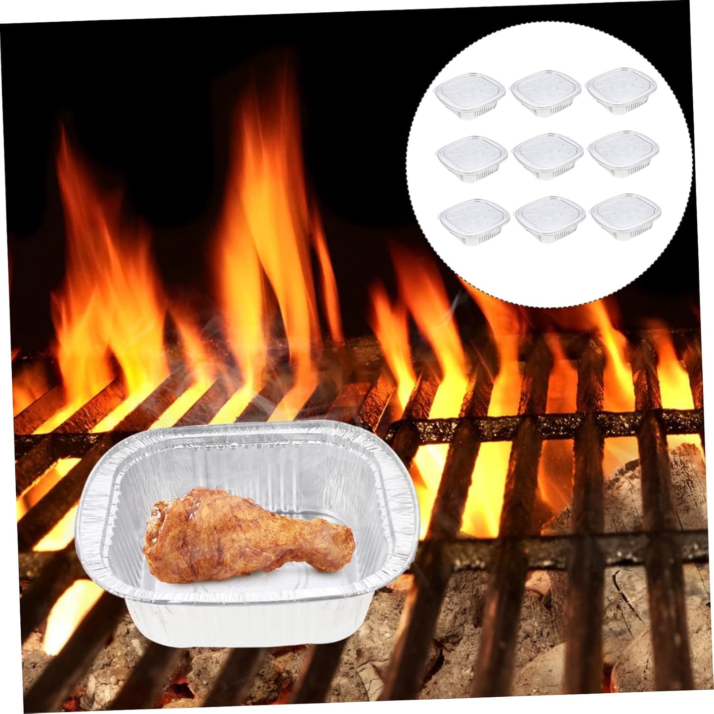 PRETYZOOM Square Aluminum Foil Tray Lid – 10 Sets of BBQ Grill Baking Containers Food Takeout Boxes Oven Safe for Air Fryers and Meal Prep