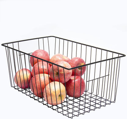 16" L x 12" W Wider Freezer Storage Organizer Baskets Container, Deep Metal Wire Chest Upright Refrigerator Divider Bins with Built-in Handles for Cabinet, Pantry, Closet, Kitchen