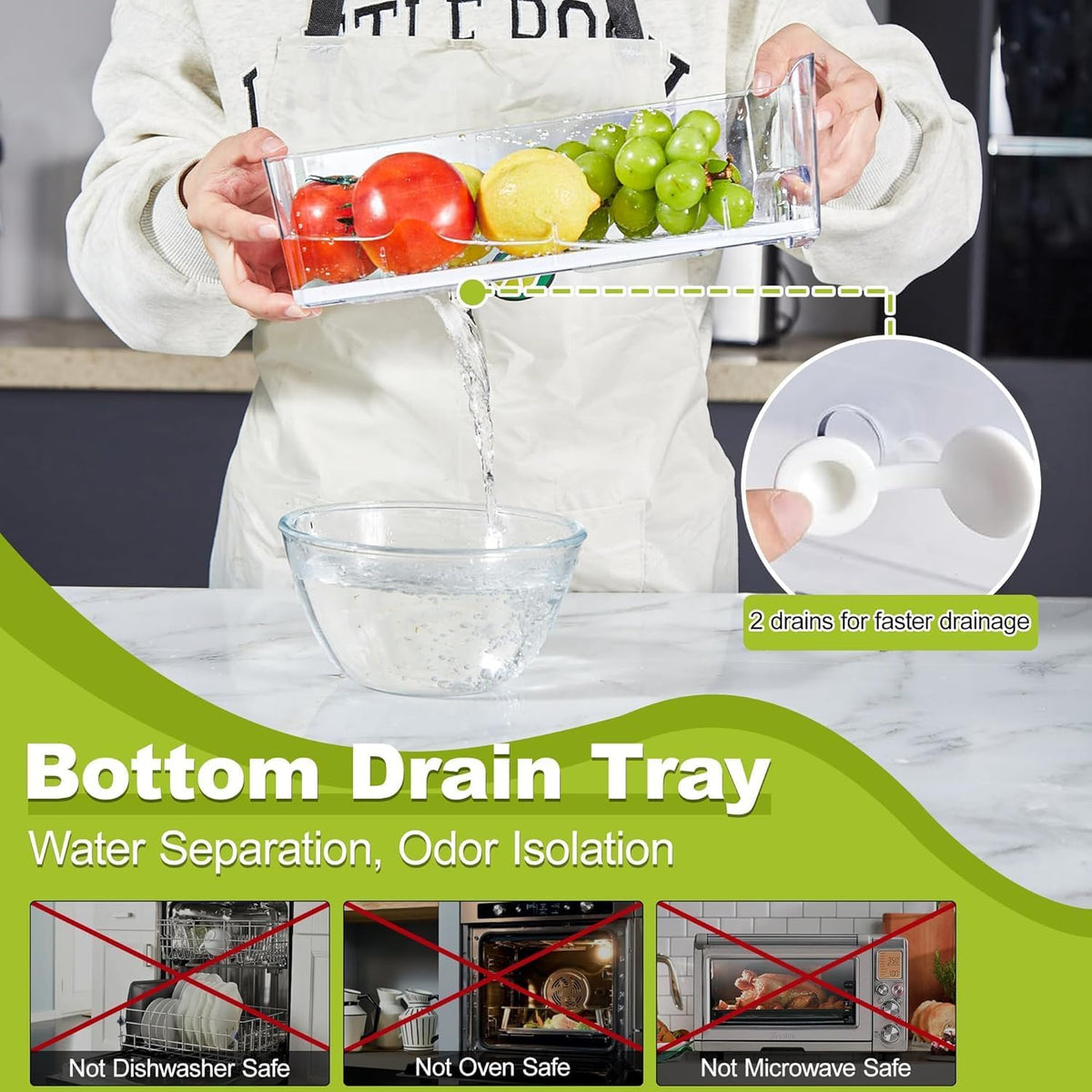 Fruit Storage Container for Fridge with Pull-Out Drawer, Drain Layer | 3 Pack, Keeps Fruits and Vegetables Fresh & Dry, Stackable Design, Clear View, Helps Reduce Odors, with Anti-Slip Base