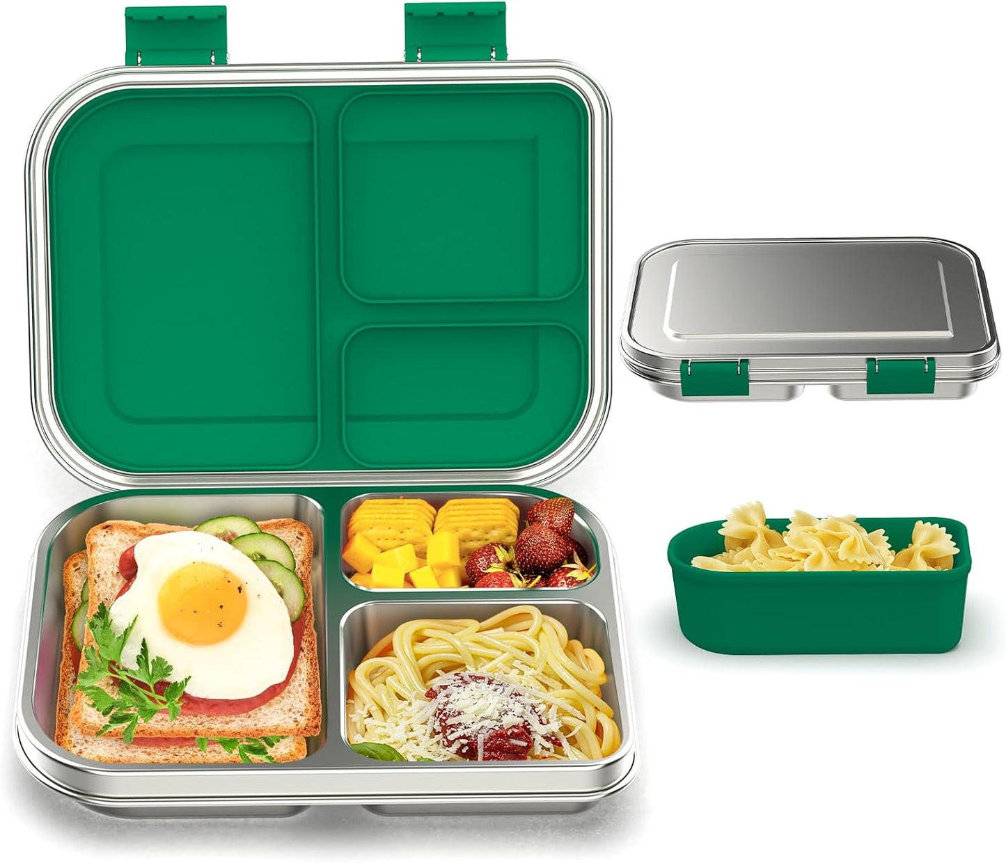 BABHAMNESS Stainless Steel Bento Box Kids, 3 Compartments Leak Proof Metal Bento Lunch Box, 304 Stainless Steel Bento Lunch Containers for School and Office,Dishwasher Safe, BPA-Free-Pink